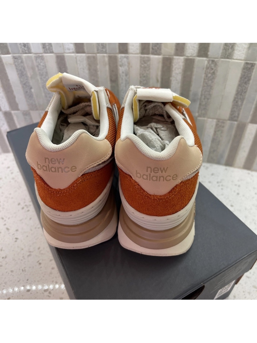 New Balance Orange Suede & Mesh Retro Runner - Picture 4 of 5